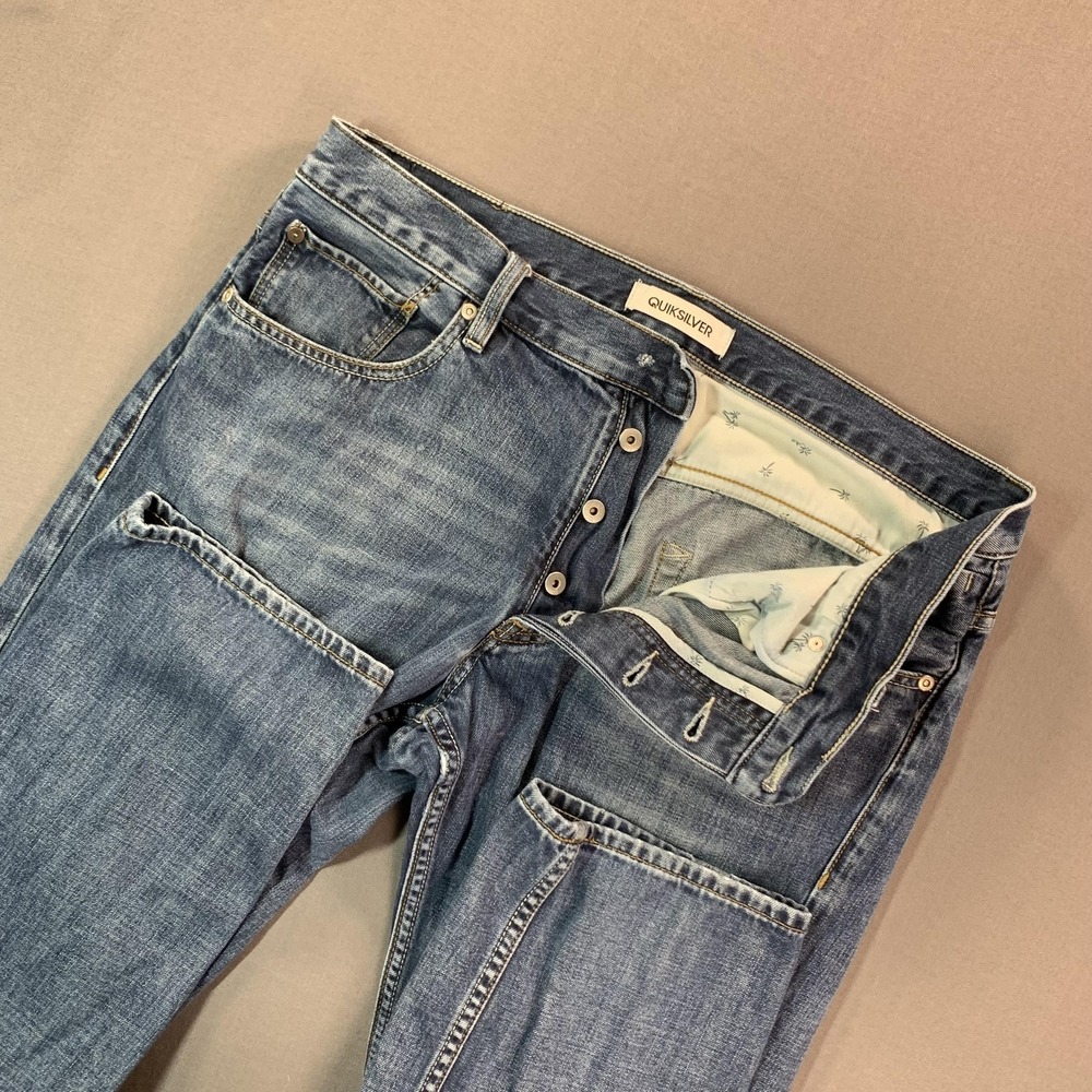 Quiksilver Jeans Mens 36x32 Blue Denim Straight Button Fly Med Wash Regular Fit